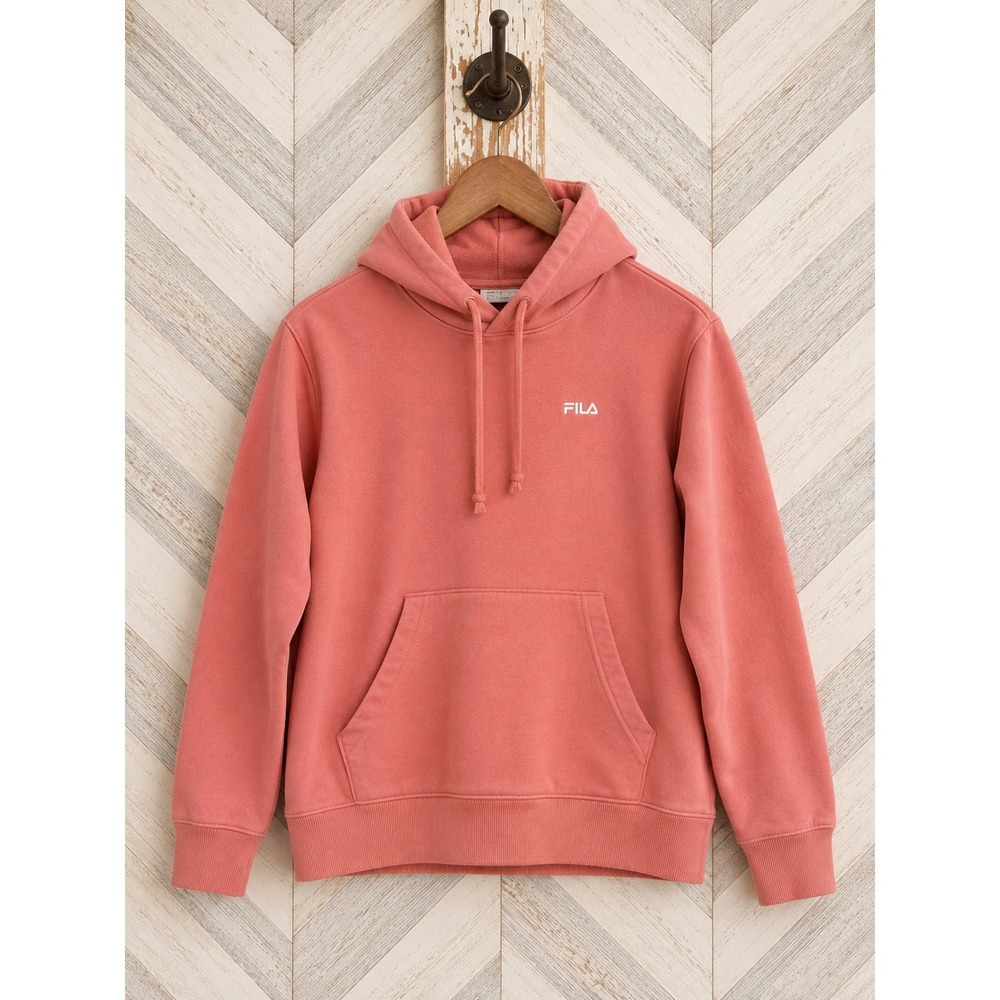 Fila Hoodie Embroidered Logo Pullover Coral Pink Size L